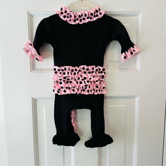 Mud Pie Black and Pink Polka Dot Infant Footie - Picture 7 of 9